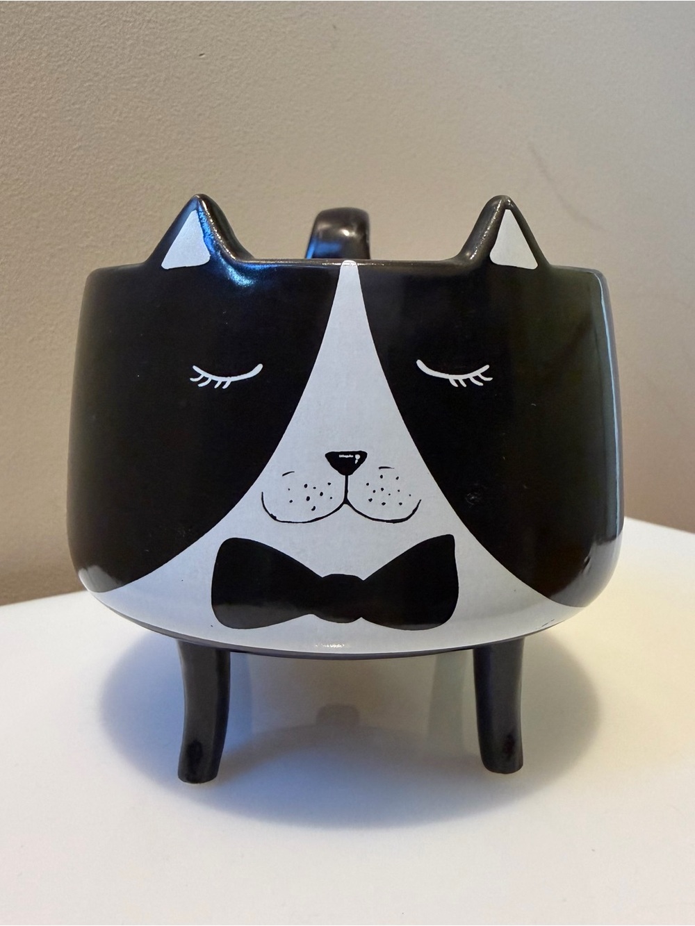 Arlington Designs Standing Black & White Tuxedo Cat Mug 12 oz